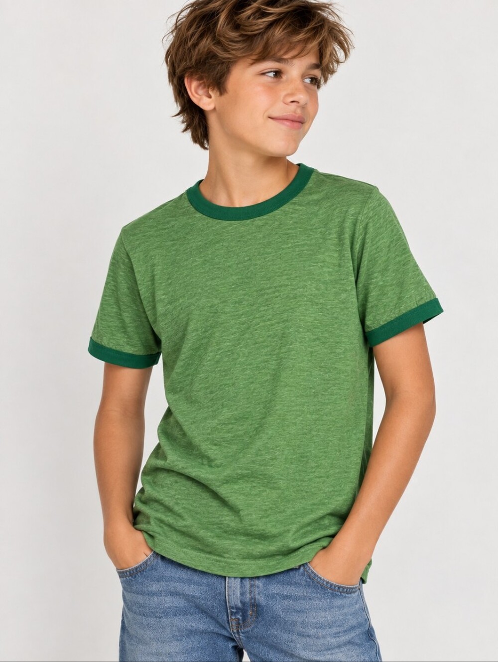 Old Navy Boys Green Ringer T-Shirt Retro Style XL 14-16